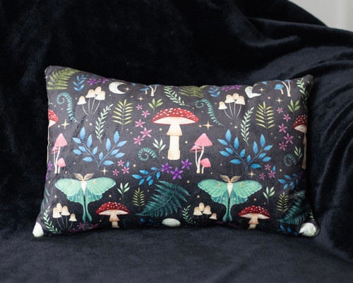 40CM RECTANGULAR DARK FOREST TOADSTOOL, MOON & LUNA MOTH PRINT CUSHION