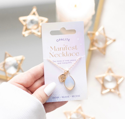 OPALITE SEMI PRECIOUS MANIFESTATION GOLD ALLOY NECKLACE