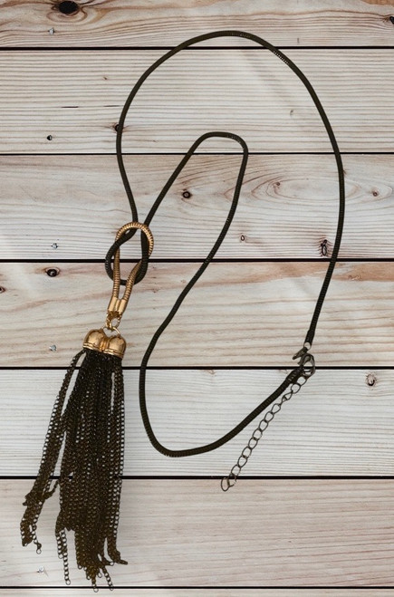 Black & gold statement Chinese knot & tassel cable necklace Black & gold statement Chinese knot & tassel cable necklace