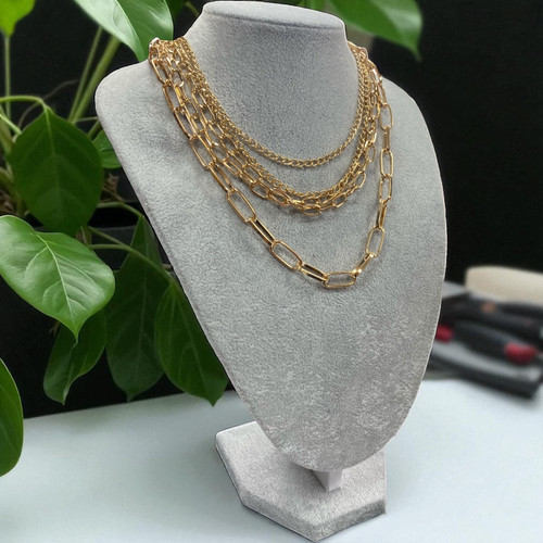 Gold alloy multi strand oblong link & curb chain necklace 50cm