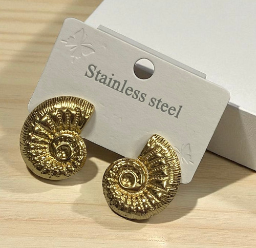 Large statement gold seashell stud post earrings