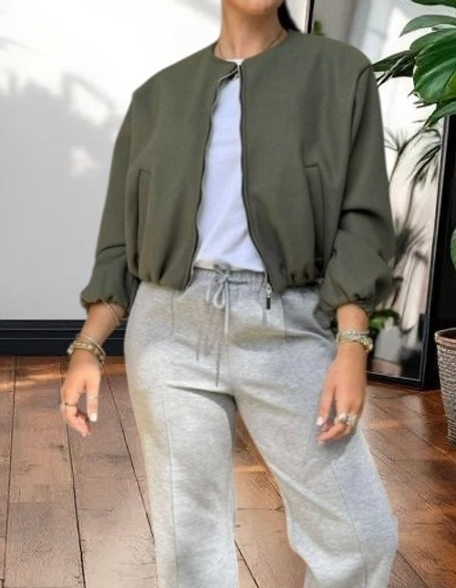 Made In Italy Khaki Green Soft Zip Thru Bomber Jacket - Onesize Fits UK 10-16