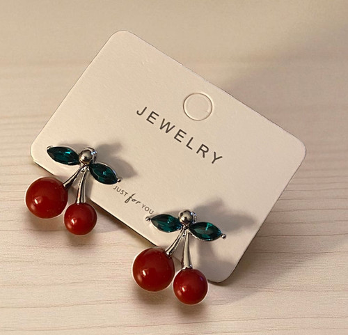 Silver alloy stud post Cherry earrings
