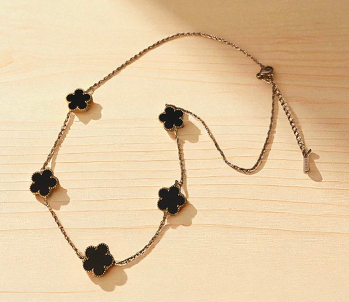 Designer Inspired Gold & Black 4 Leaf Clover Stainless Steel 40cm Necklace (Style 55)