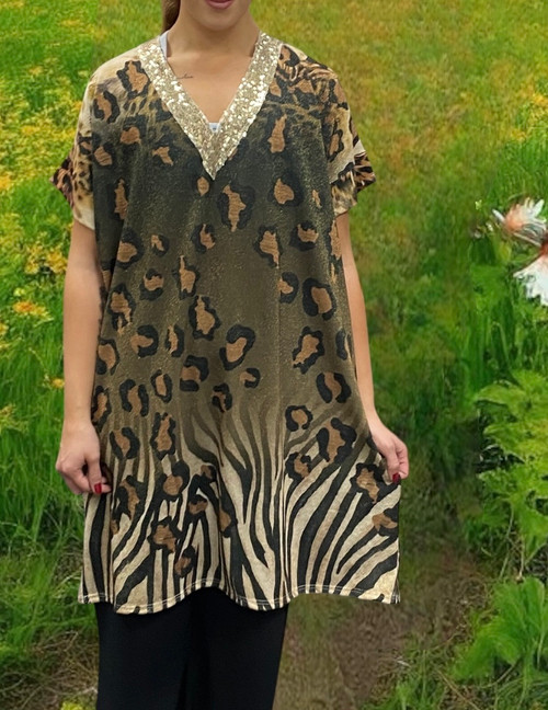 Mixed animal print luxe sequin v neck knee length smock dress - fits UK 12-20 Mixed animal print luxe sequin v neck knee length smock dress - fits UK 12-20