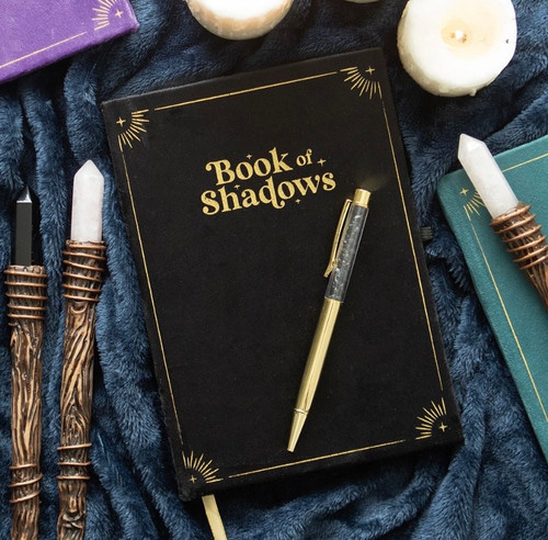 BOOK OF SHADOWS JOURNAL WITH BLACK OBSIDIAN CRYSTAL PEN