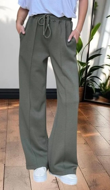 MADE IN ITALY Khaki Green Wide Leg Seamed Joggers Jog Pants One Size Fits UK 10-16 MADE IN ITALY Khaki Green Wide Leg Seamed Joggers Jog Pants One Size Fits UK 10-16