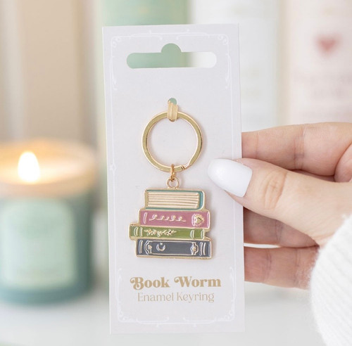 BOOK WORM ENAMEL STACKED BOOKS KEYRING BOOK WORM ENAMEL STACKED BOOKS KEYRING