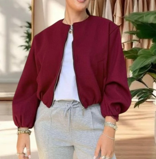 Made In Italy Wine Soft Zip Thru Bomber Jacket - Onesize Fits UK 10-16