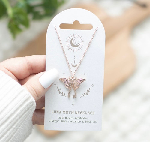 Luna Moth Rose Gold Pendant Necklace 