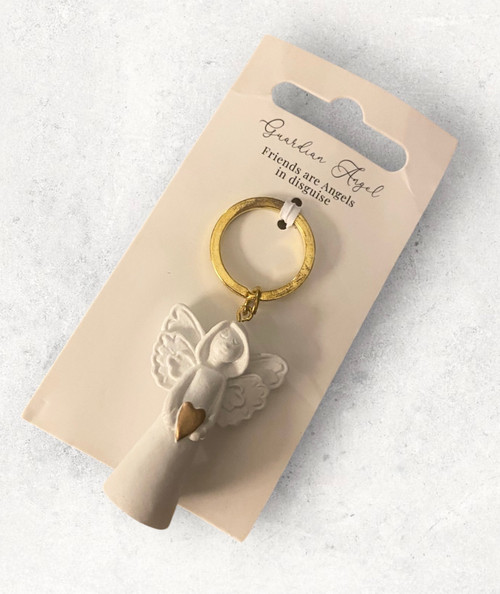 ‘Friends Are Angels In Disguise’ Guardian Angel White & Gold Keyring