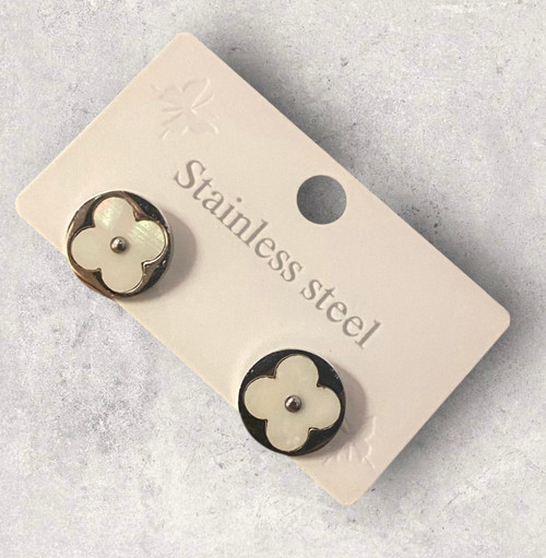Designer inspired Round Silver & White Stud Post Earrings