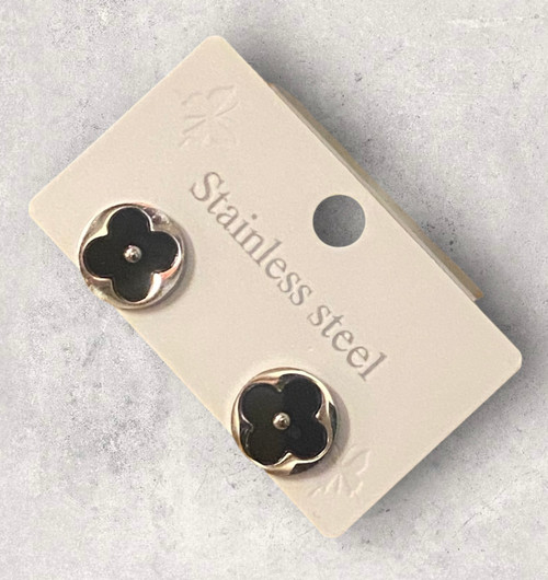 Designer inspired Round Silver & Black Stud Post Earrings