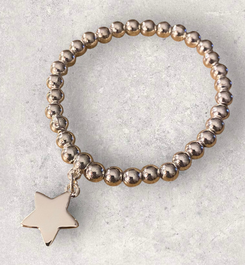Dangling Star silver alloy round stretch beaded stacker bracelet