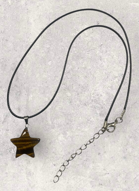 Tigers Eye polished semi precious stone star pendant necklace