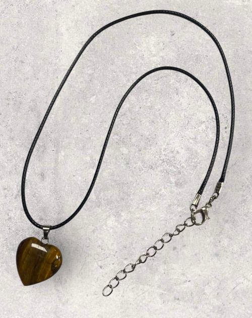 Tigers Eye polished semi precious stone Heart pendant necklace