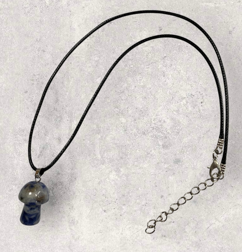 Sodalite blue toadstool / mushroom semi precious black cord necklace 