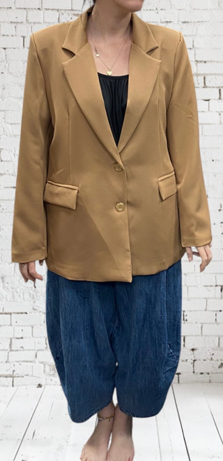 Studio Italian Camel Oversized Single Breasted Blazer / Jacket One Size 12-18