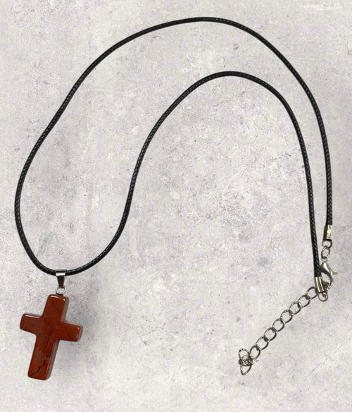 Red Jasper Polished Cross Semi Precious Stone Pendant Necklace