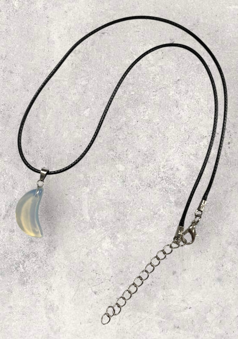 Opalite Semi Precious Polished Crescent Half Moon Pendant Necklace