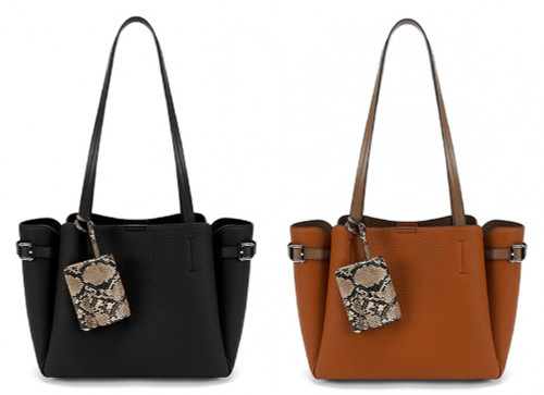 Long & Son Black Or Tan Faux Leather Large Shopper Bag With Croc Purse Bag Charm