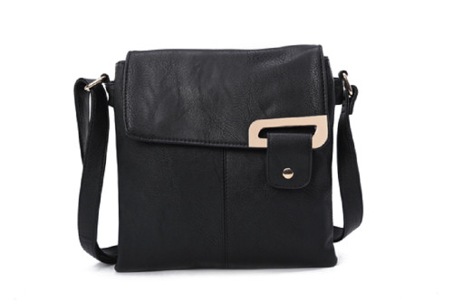 Long & Son Silver Metal & Tab Closure 3 Compartment Black Crossbody Bag With Adjustable Strap