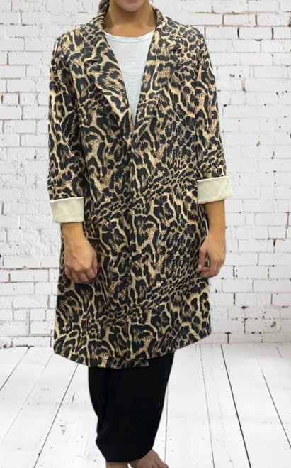 Italian Super Soft Suedette Open Front Animal Leopard Print Longline Jacket - One size Fits 8-16