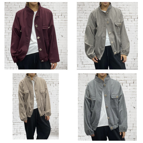 Italian One Size Herringbone Super Soft Raised Neck  Bomber Jacket  - Fits 12-20 Grey Taupe Burgandy & Beige