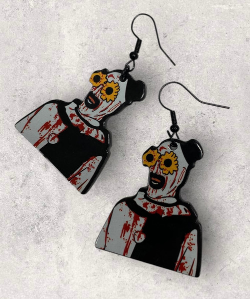 Terrifier Art The Clown Wearing Glasses Inspired Double Sided Acrylic Large Statement Drop Earrings