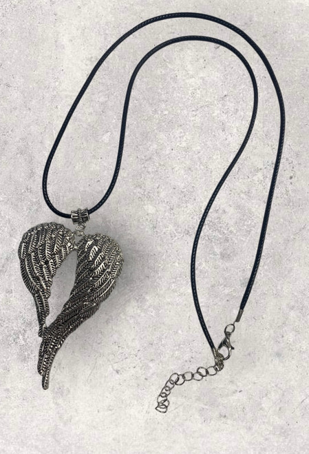 Handmade Angels Wing Entwined Wings Large Antique Silver Alloy Long Thing Necklace