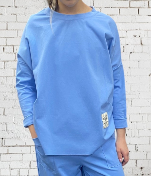 Italian Sky Blue One Size 100% Natural Curved Hem Lightweight Scuba Jersey Top - Onesize Fits UK 10-18 Italian Sky Blue One Size 100% Natural Curved Hem Lightweight Scuba Jersey Top - Onesize Fits UK 10-18