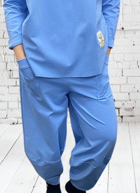 Italian Sky Blue  Soft Scuba 7/8 Crop Cocoon Pants With Tulip Cuffs - One Size Fits UK 10-16 Italian Sky Blue  Soft Scuba 7/8 Crop Cocoon Pants With Tulip Cuffs - One Size Fits UK 10-16