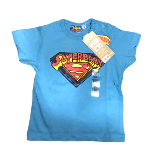 Z-Generation Superbaby DC Superman Design Aqua Blu e Short Sleeved T-Shirt Sizes 3 Months - 4 Years