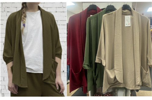 Italian Open Front Lightweight Short 1/2 Sleeve Co-ord Jacket With Patch Pockets - One Size Fits UK 10-18