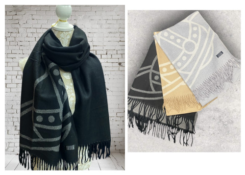 Cashmere Blend Large Orb Print Super Soft Tassel Fringed Scarf