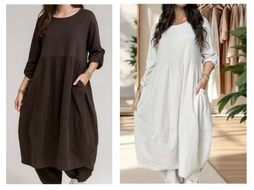 One Size Italian Casual Loose Fit Cocoon Dress With Jersey Top & Needlecord Skirt - Fits UK 10-22