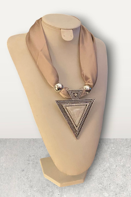 Statement On Trend Large Champagne Gold & Silver Avant Garde Triangle Satin Scarf Necklace