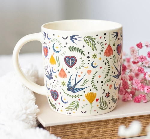 Midnight Bloom Cream Ditsy Folk Art Mug