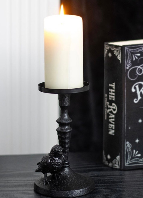 Mystic Raven Black Resin Pillar Candle Holder