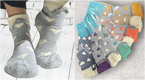 Heart Design Terry & Wool Blend Cuffed Boot, Bed & Generally Super Warm Socks -8 Colours