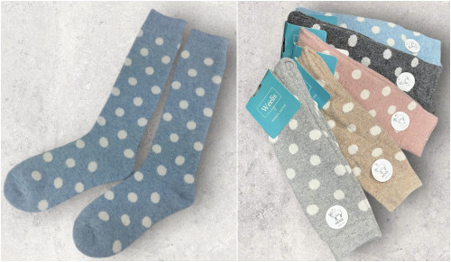 Spot Dot Design Terry & Wool Blend Super Warm Long Knee Boot Or Bed Socks - 5 Colours