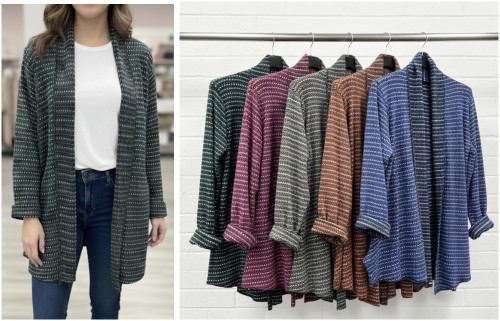 Italian Dotty Waffle Fine Knit Open Front Jacket Style Cardigan - One Size Fits 10-18