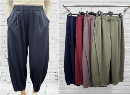 Italian Scuba One Size Stretch Barrel Leg Pants Loungewear Trousers - Will Fit UK 12-20