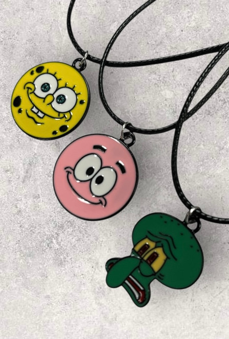 Spongebob Inspired Enamel Pendant 2cmx2cm  on Black Wax Cord Necklace