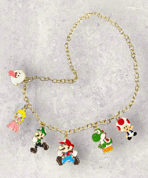 Super Mario Bros Inspired Charm 1cmx2cm Necklace, 40cm Gold Alloy Linked Chain