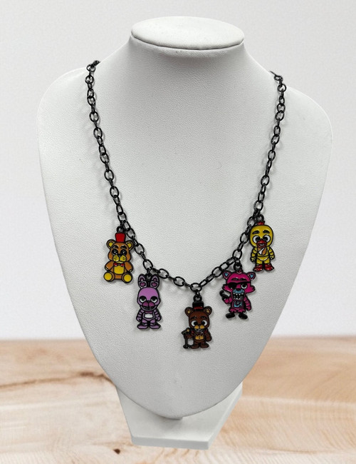 Five Nights At Freddy's Inspired Charm Enamel Pendant 1cmx2cm Necklace, 40cm Black Alloy Linked Chain