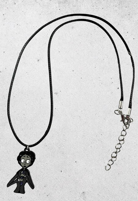 Victor the corpse bride black alloy and enamel pendant necklace on black waxed cord