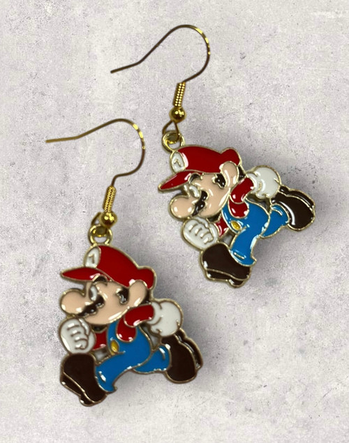 Mario Inspired Enamelled Gold Alloy Drop Dangly Earrings