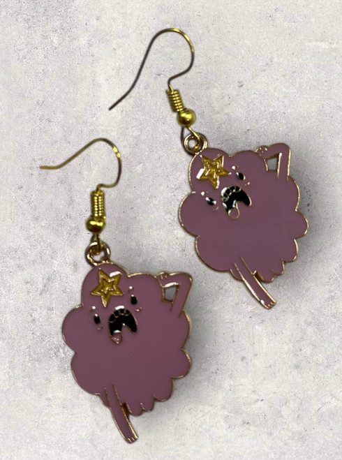 Adventure Time Lumpy  Space Princess Inspired Enamel & Gold Alloy Drop  Dangly Earring