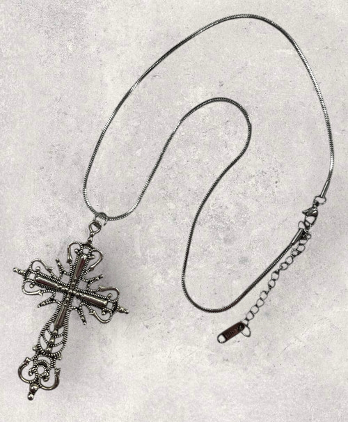Antique Silver Filigree Gothic Cross  Pendant  Necklace
